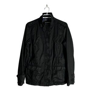 Esprit Women's Black Plaid Lined Full Zip Lightweight Jacket
